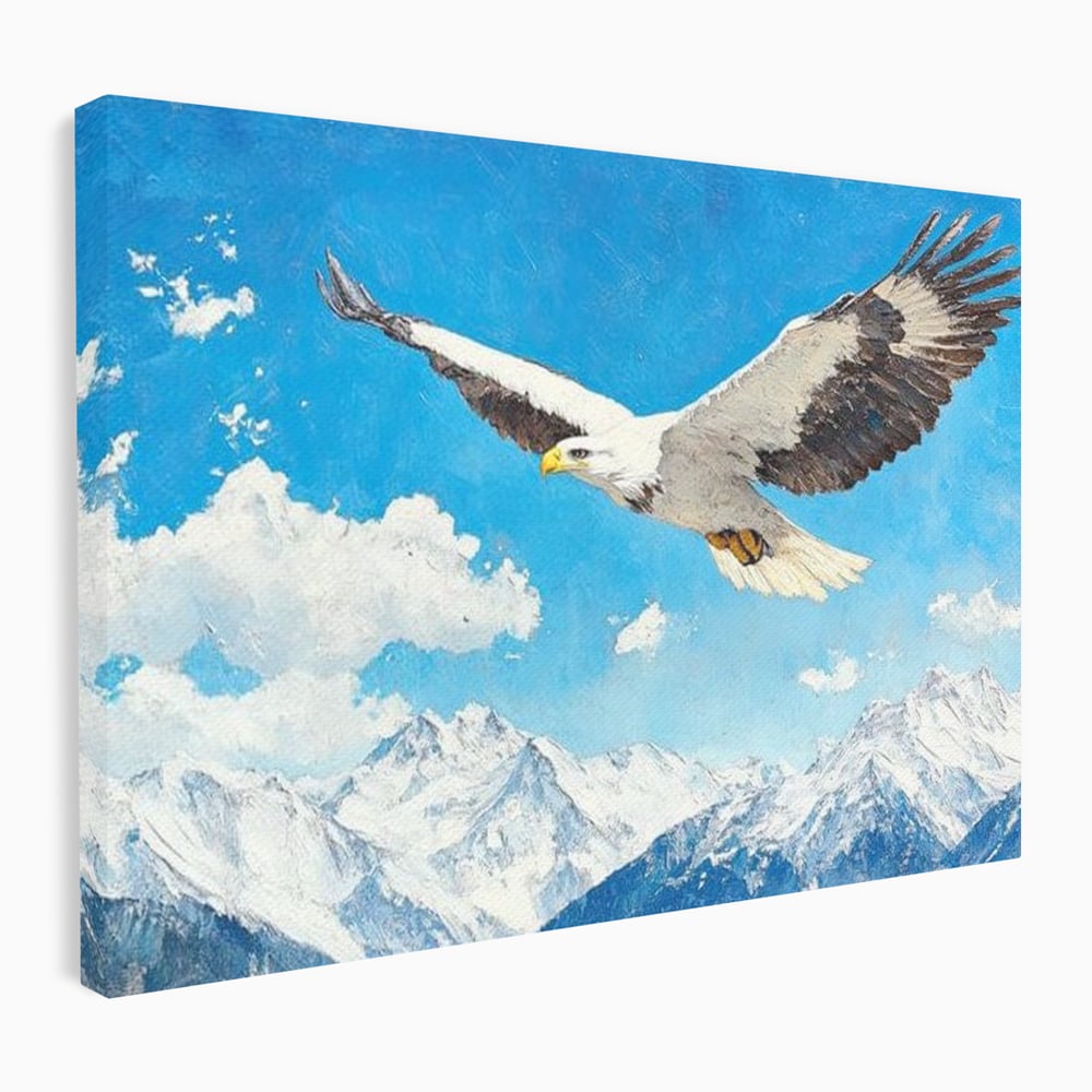 Tablou canvas cu tablou canvas cu vultur in zbor deasupra muntilor, fara rama, pe sasiu de lemn